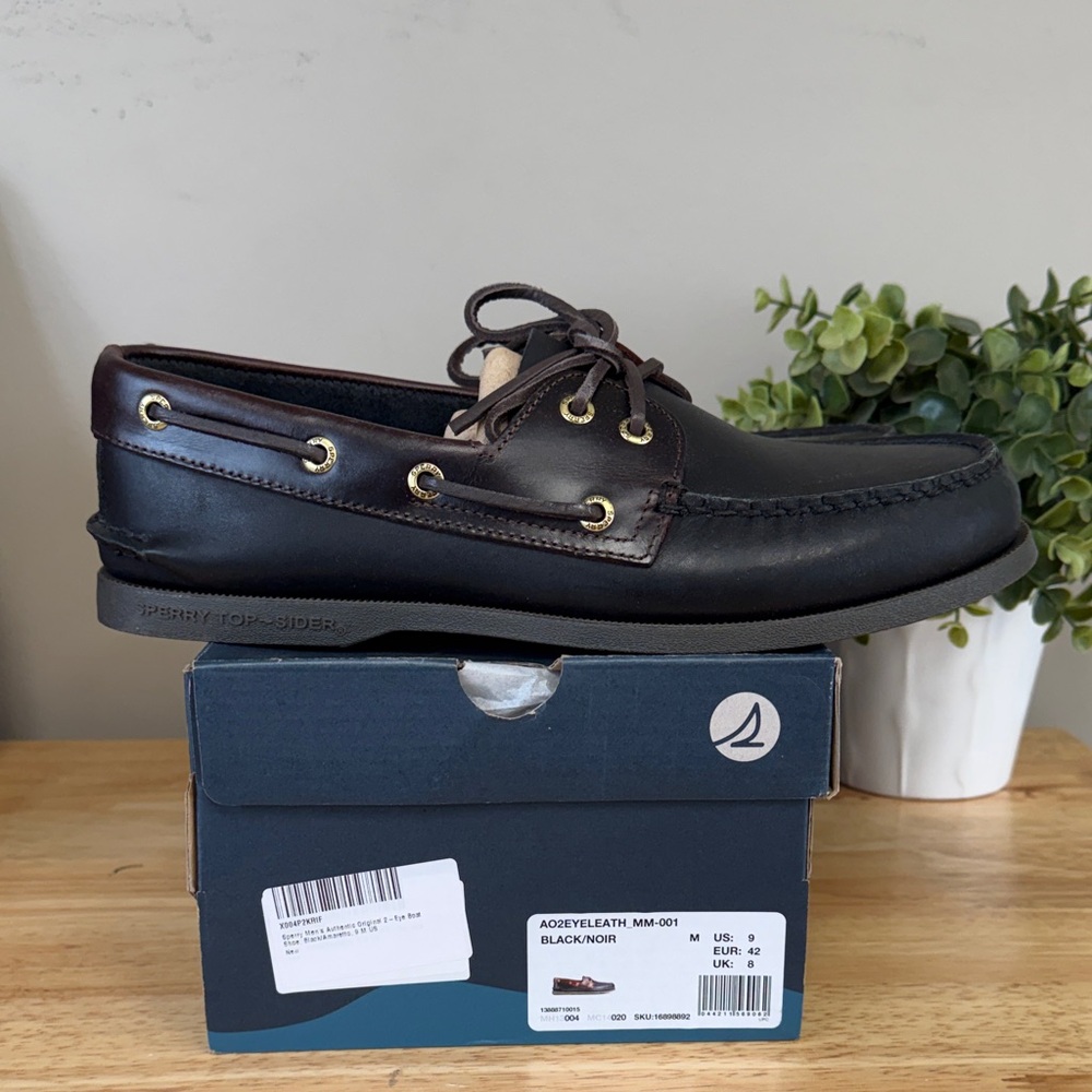 Sperry Men's Original 2-Eye Boat Shoe, Black/noir amaretto- various sizes